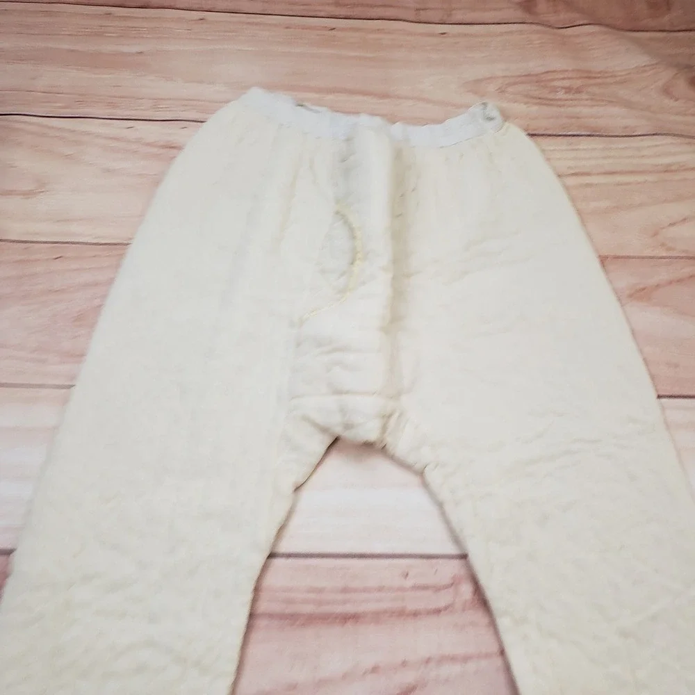Vintage Mens Quilted‎ Thermal Long Johns Cream Insulated Base Layer Large 31463